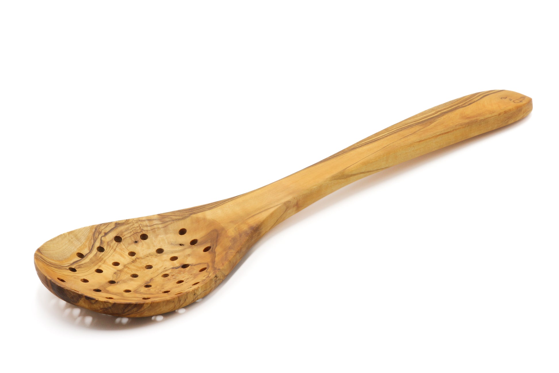 Olive wood strainer, skimming ladle, and serving spoon