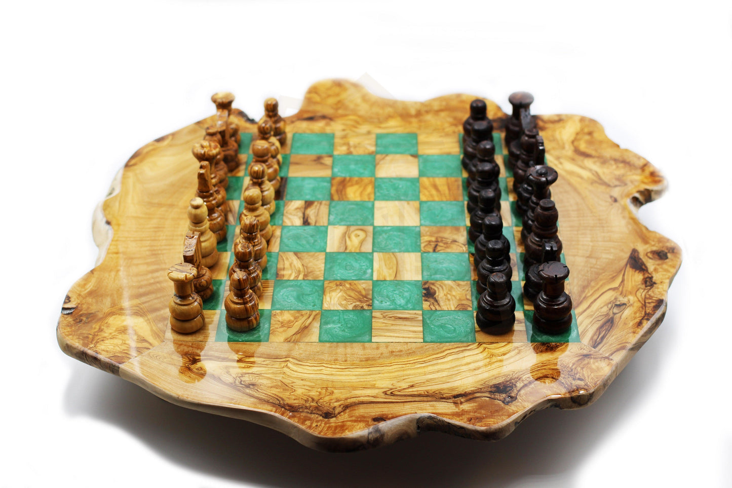 Luxurious olive wood chess set with resin finish