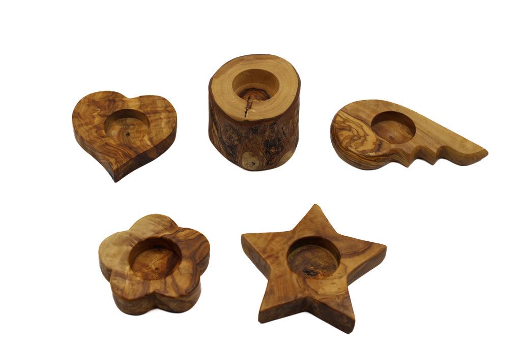 Olive wood candle holders collection1