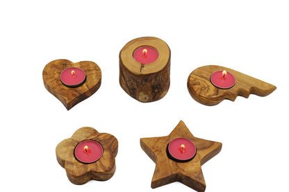 Olive wood candle holders collection