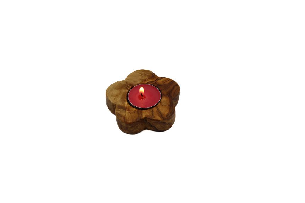 Olive wood candle holders flower
