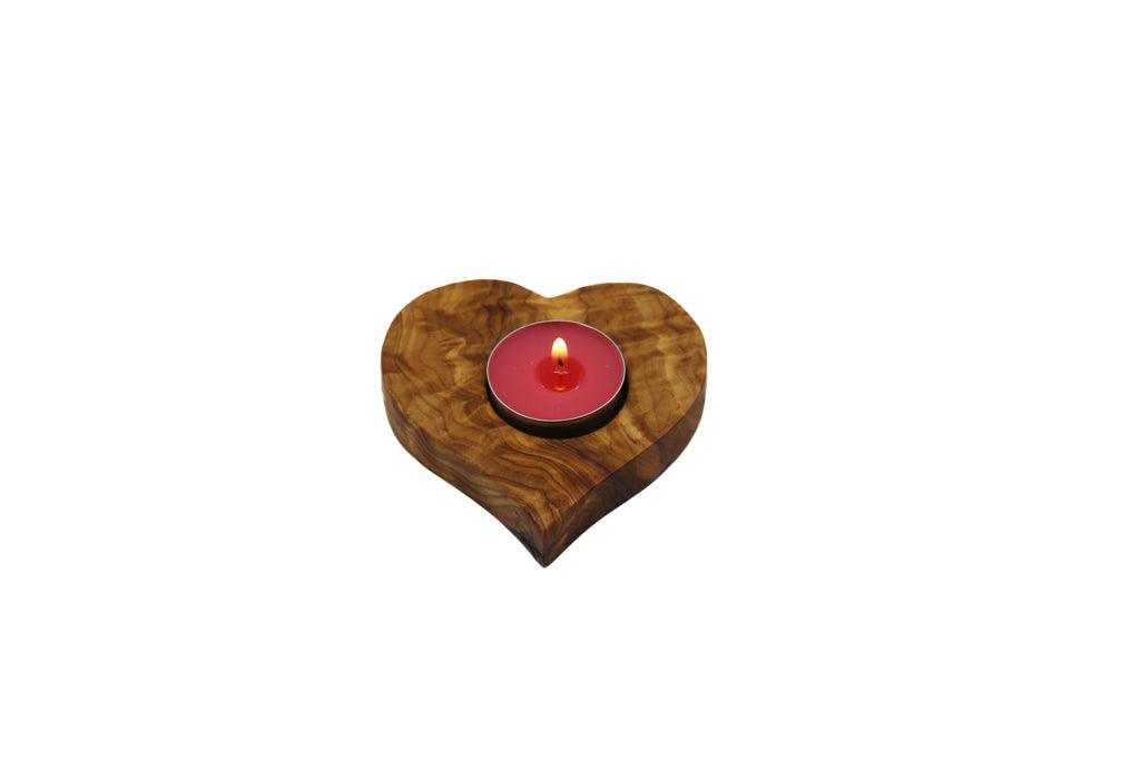 Olive wood candle holders heart
