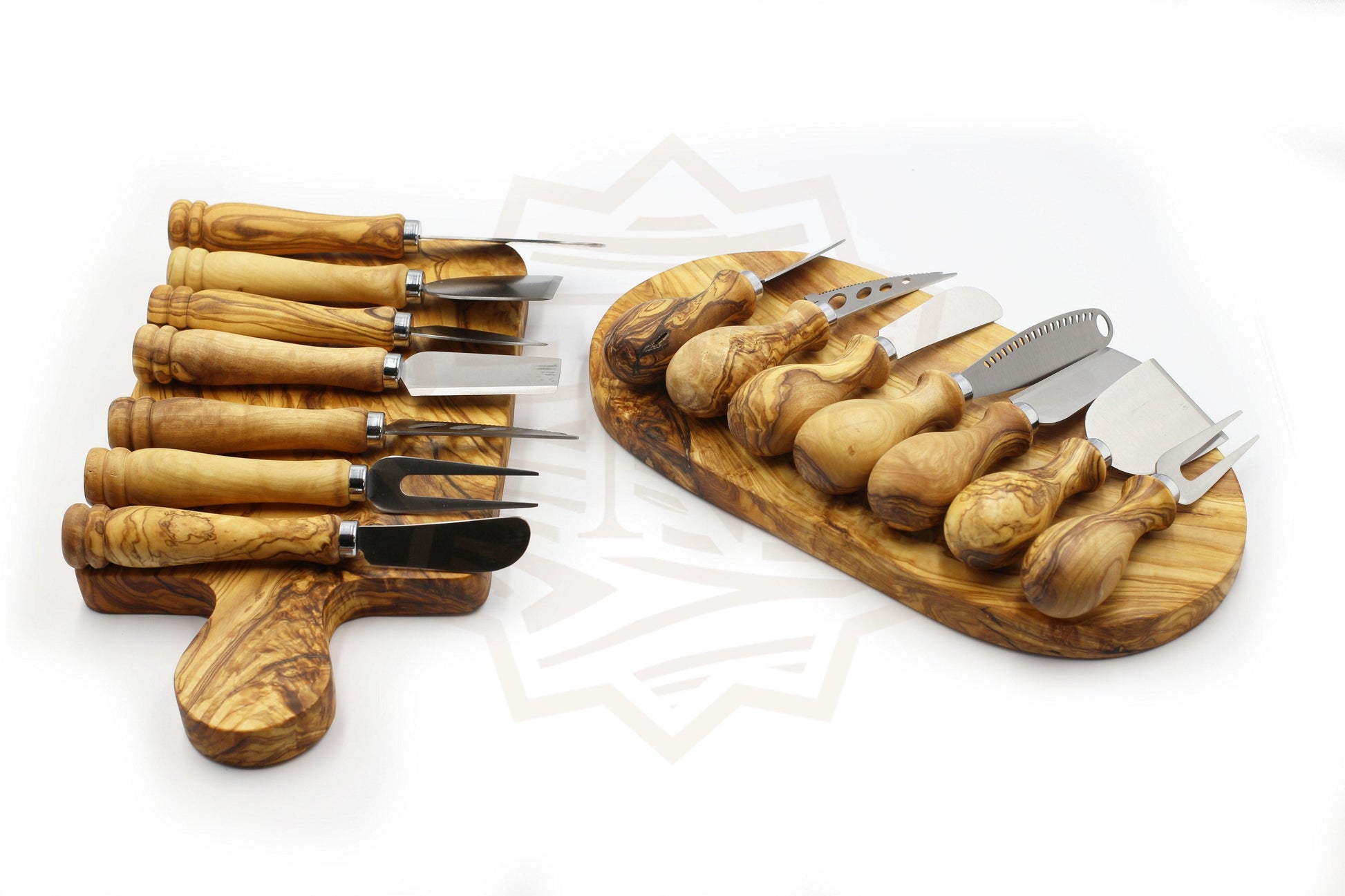 Olive wood luxurious set of 7 cheese knives with board
