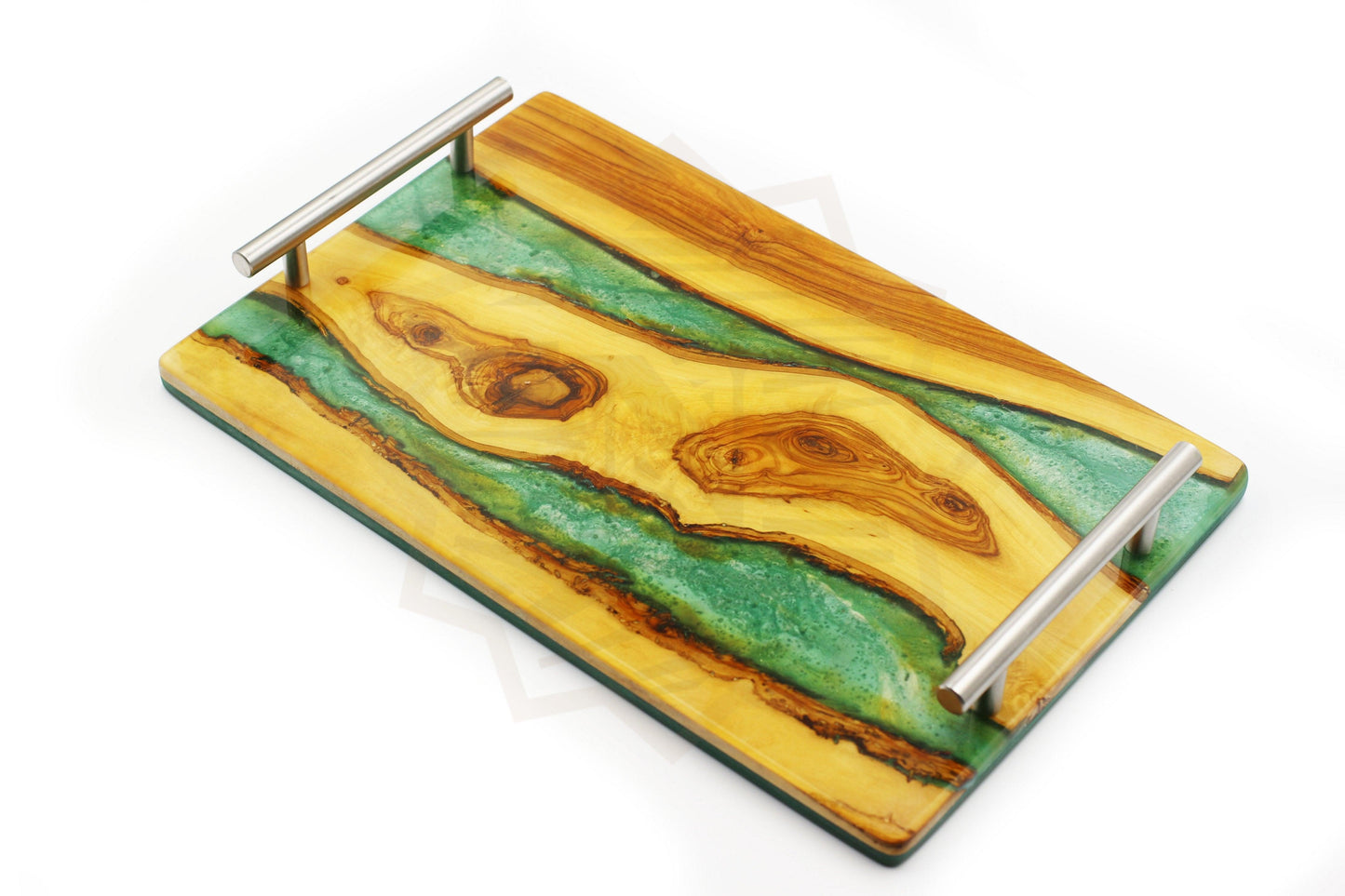 Olive wood tray with handles, perfect for serving and displaying dishes