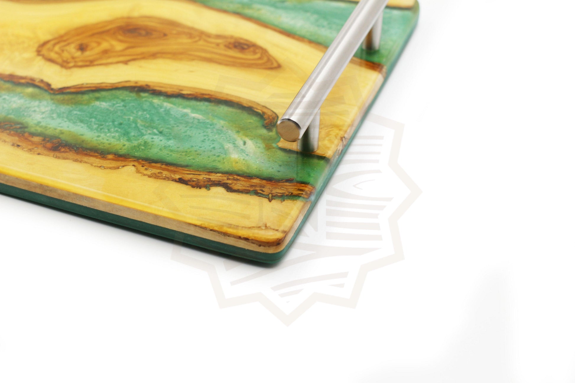 Olive wood tray designed for elegant presentation with sturdy handles